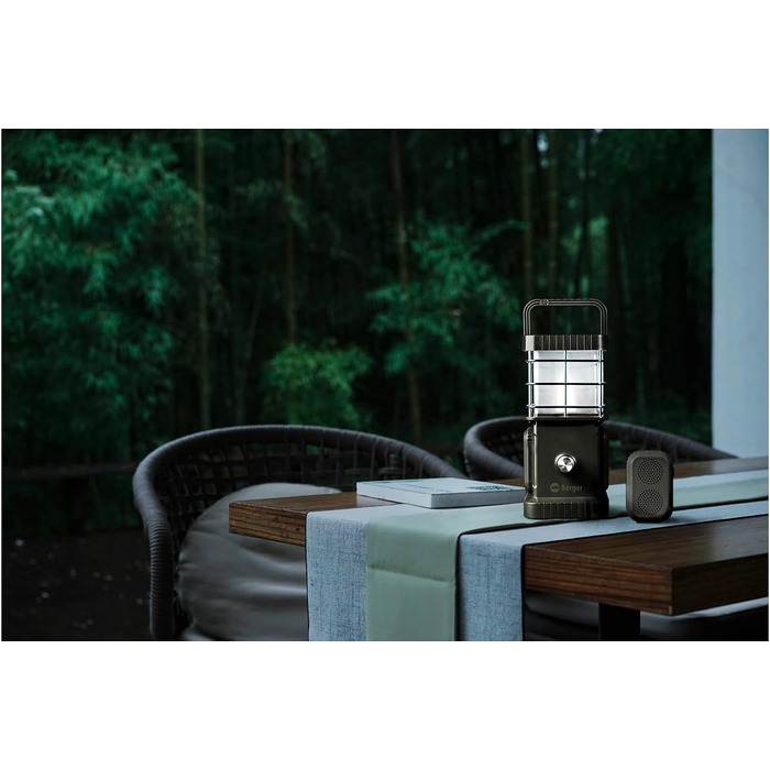 Ліхтар для кемпінгу BERGER Samar Ліхтар для кемпінгу з портативним зарядним пристроєм та Bluetooth-колонкою Акумуляторний кемпінговий ліхтар без живлення від мережі, з батареєю та USB-кабелем Ліхтар для кемпінгу під час відключення електроенергії у наметі