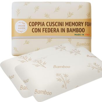 Подушка DREAM HAVEN з піни з ефектом пам&39яті з чохлом з алое вера, для шиї та ортопедичної подушки для ліжка, антикліщова та гіпоалергенна (пара бамбука, 1) 1 пара бамбука