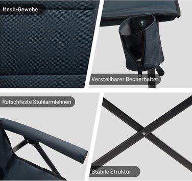 Складаний кемпінговий стілець TIMBER RIDGE, широке сидіння 55 см XXL, м&39який, висока спинка, вантажопідйомність 150 кг, з бічною кишенею, підходить для кемпінгу, саду, балкону, , сірий
