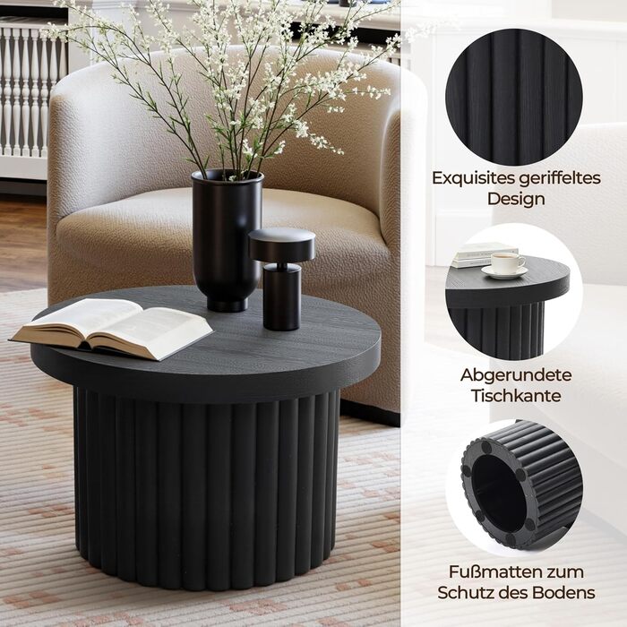 Круглий журнальний столик, сучасний дерев&39яний стіл для вітальні, журнальний столик для вітальні (чорний, Ø60 см x В40 см) Чорний Ø60 см x В40 см