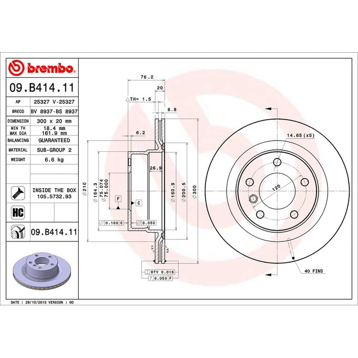 Задні гальмівні диски Brembo 09.B414.11 з UV-покриттям, 2 шт.