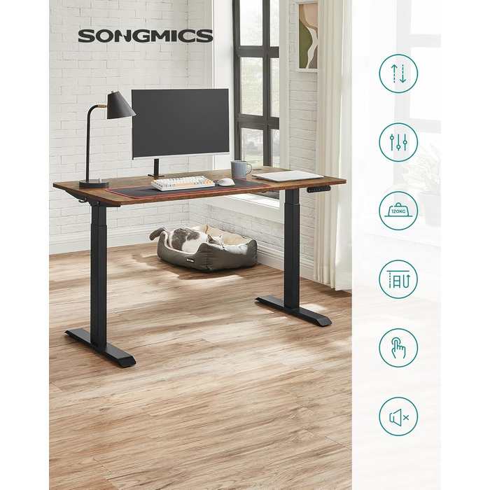 Електрична настільна підставка SONGMICS з регулюванням висоти, подвійний двигун, з гачками, безступінчасте регулювання, функція пам&39яті, сталь, чорний колір LSD019B01