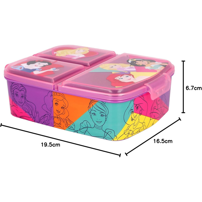Ланчбокс Disney Принцеси з 3 відділеннями для дітей дитячий контейнер для обіду бокс для перекусу яскравий дизайн Принцеси Діснея