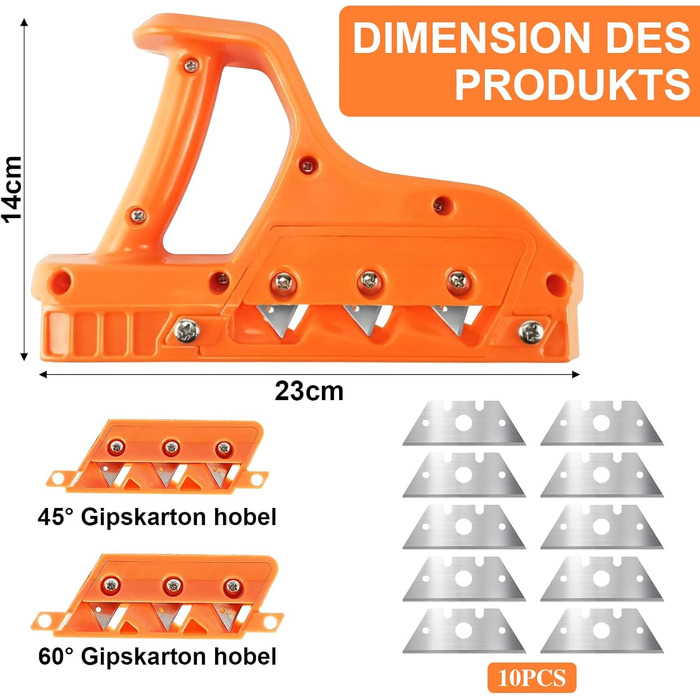 Кромкооблицювальний рубанок для гіпсокартону Jonesman, Кромкооблицювальний рубанок Rigips з набором лез 45 і 60, Міцний кромкооблицювальний рубанок, Кромкооблицювальний рубанок для гіпсокартону для коркового гіпсокартону з 10 змінними полотнами