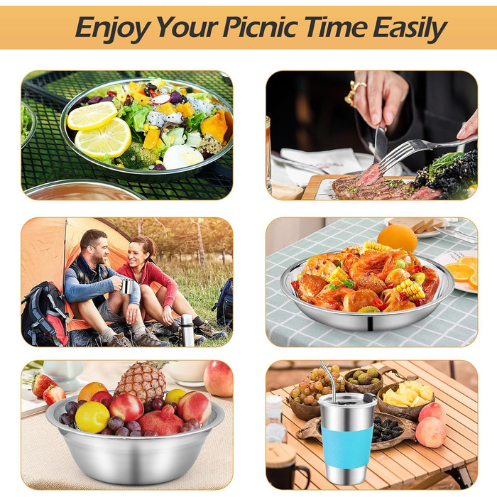 Набір столових приборів для кемпінгу, 10 предметів з нержавіючої сталі з тарілкою, мискою, чашкою, виделкою, ложкою та чохлом/сумкою для зберігання столових приборів, легкий для кемпінгу, походів та пікніків