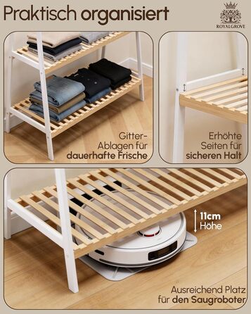 Вішалка для одягу з 2 полицями з білого бамбука, шафа-тумба з міцною рейкою для одягу, шафа з полицею для взуття, для передпокою, спальні, 160 x 80 x 44 см (білий)