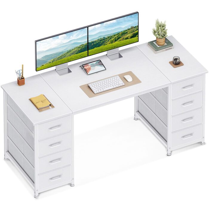 Письмовий стіл Coleshome з 8 шухлядами з тканини, 140x48 см, білий, з місцем для зберігання, універсальний комп&39ютерний стіл, офісний стіл, ПК-стіл, офісний стіл для офісу, вітальні, домашнього офісу, 140x48 см, білий