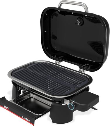 Компактний портативний електрогриль Weber Lumin Compact, до 315 C, з термометром на кришці, чавунними решітками з порцеляновим емалюванням, площа гриля 43 x 32 см, чорний (1502044), без підставки