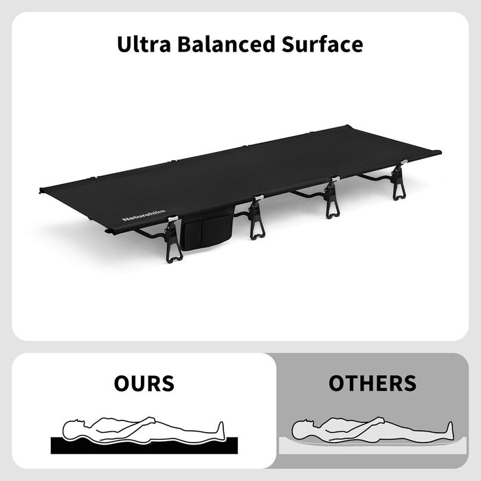 Кемпінгове ліжко Naturehike, надлегке похідне ліжко, портативне розкладне ліжко, міцне з сумкою для перенесення, кемпінговий шезлонг для наметів, для пішого туризму, дому, походів, офісу, ліжко для обідньої перерви, чорне, оновлене