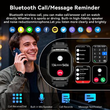 Розумний годинник для чоловіків та жінок з функцією телефону наручний годинник з Bluetooth-дзвінками, водонепроникний фітнес-трекер, розумний годинник з пульсометром, монітором сну, крокоміром, спортивний годинник для Android та iOS, чорний
