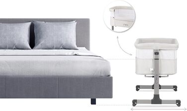 Багатофункціональне приліжкове та дитяче ліжко Momi REVO, 6-рівневе регулювання висоти від 72 до 82 см, з колесами, включаючи матрац, кріпильні ремені, сітку від комах та ручку з іграшками