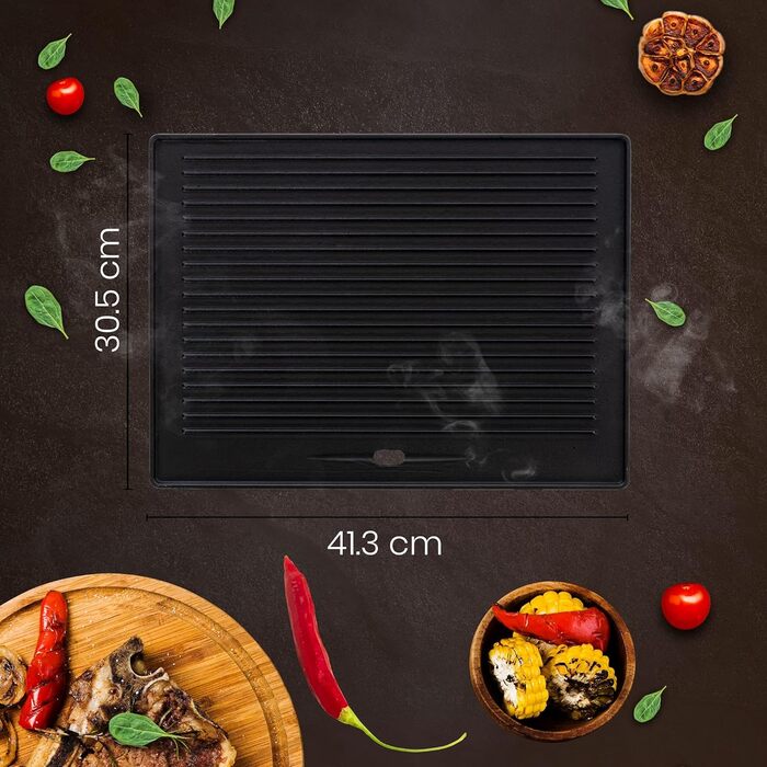 Чавунна пластина для гриля CLP I для газового гриля, вугільного гриля та електричного гриля, колір антрацит, розмір 41,3x30,5 см 41,3x30,5 см Антрацит