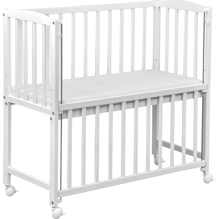 Дитяче ліжечко, біле, 90x40 см, дитяче ліжко/колиска, регульована по висоті, мобільне з колесами та матрацом