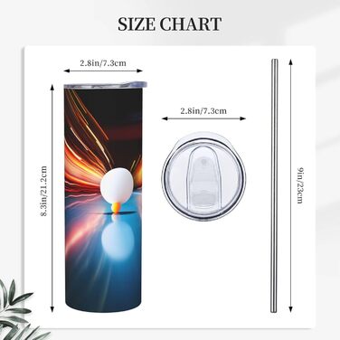 Кухоль з прямою трубочкою, 590 мл, настільний теніс, з принтом, дорожній кухоль, підходить для кемпінгу, офісу та дому