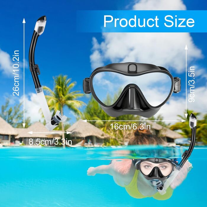 Набір для сноркелінгу, Набір для сноркелінгу для дорослих, Маска для сноркелінгу, Маска для сноркелінгу для дорослих, Маска для дайвінгу, Окуляри для дайвінгу з трубкою, Окуляри для дайвінгу для дорослих з трубкою, Чорний