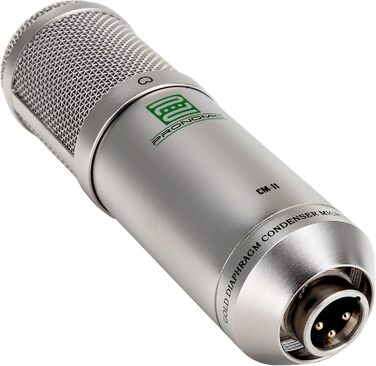 Студійний конденсаторний мікрофон Pronomic CM-100S з великою діафрагмою, XLR (з павуком, чохлом, вітрозахистом, перехідником), сріблястий