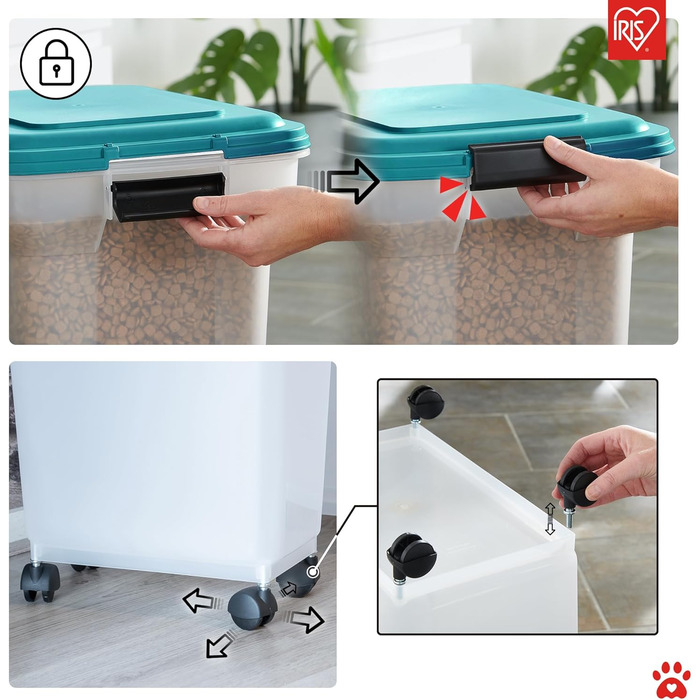 Герметичний контейнер для сухого корму Iris Ohyama ATS-L 40л/15кг, блакитно-зелений, на колесах. З лопаткою, без BPA. Для собак, котів та інших домашніх тварин.