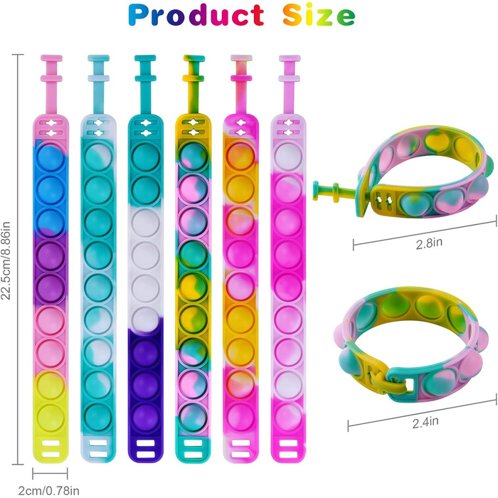 Браслет Ainiv Pop, 8 шт. Pop Push It, іграшка-браслет Pop Bubble Fidget, дитячий набір браслетів, набір іграшок Fidget, простий бр