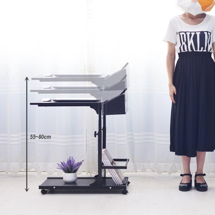 Приставний столик soges, стіл для догляду, комп&39ютерний стіл з регульованою висотою, стіл для ноутбука, стіл для ПК, підставка для ноутбука, підставка для ноутбука з колесами та відділенням для дрібних предметів, чорний