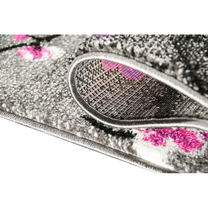 Дизайнерський килим з коротким ворсом квіти сірий рожевий рожевий розмір 60x110 см