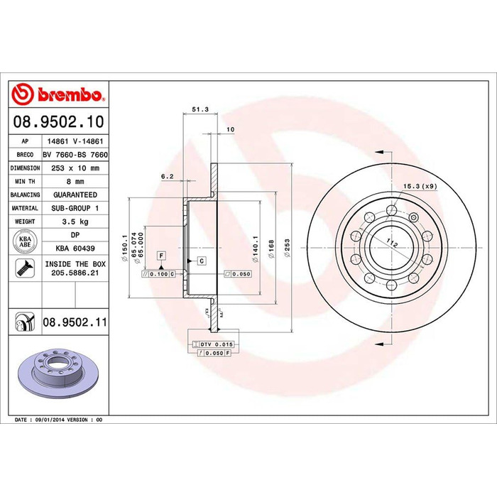 Задні гальмівні диски Brembo 08.9502.11 з УФ-покриттям, 2 шт.