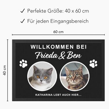 Унікальний та персональний килимок для котів Подарунок на новосілля Подарунок на квартиру Килимок для дверей на переїзд Килимок для бруду для використання в приміщенні 60x40 см (2 коти)