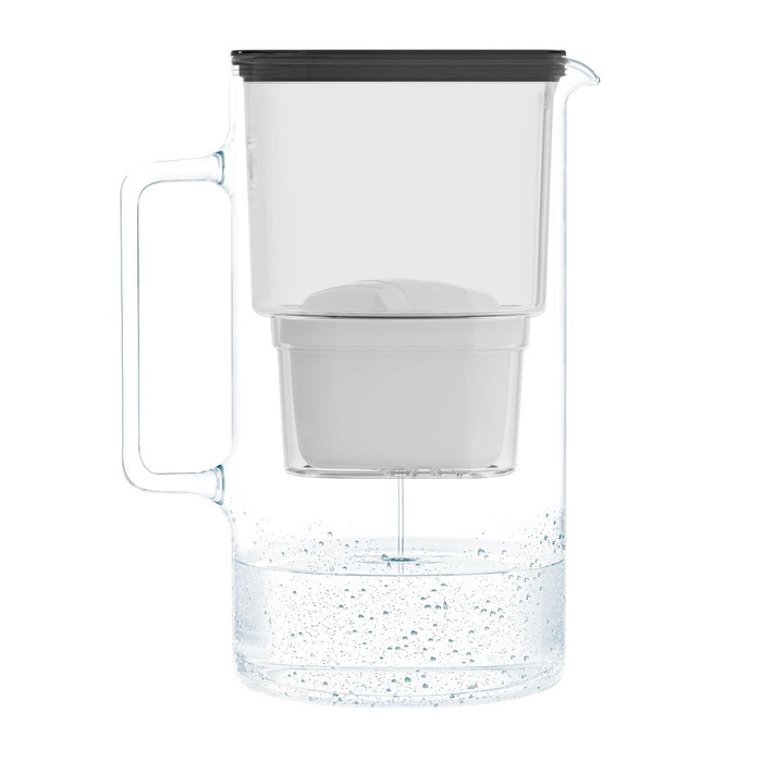 Скляний глечик для фільтра води Wessper 3л, заміна картриджів для Dafi Unimax Aquaphor A5 BRITA Maxtra PHILIPS AWP212/10, включаючи 1 картридж для фільтра для води, зменшує вапняний наліт і хлор, чорний