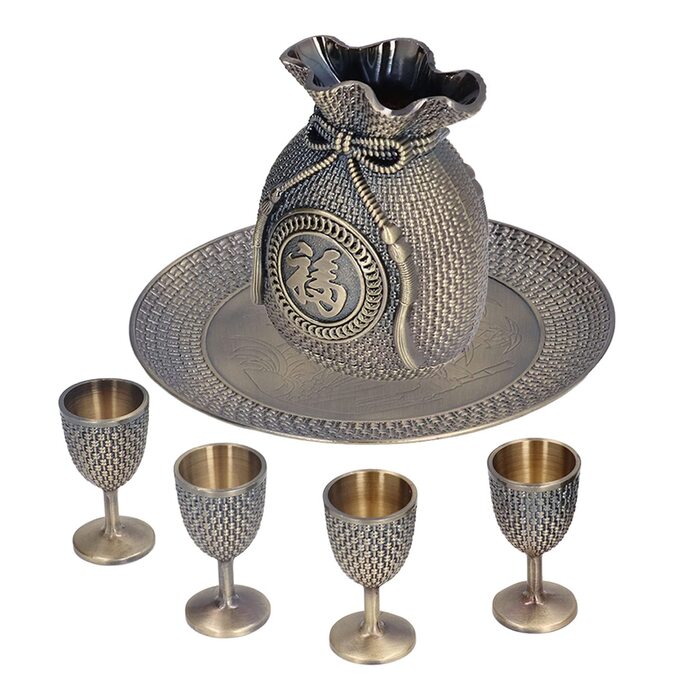 Набір келихів для вина у турецькому стилі, вінтажні склянки та глечик зі сплаву цинку з рельєфним декором для весільного декору, чаювання та домашнього використання