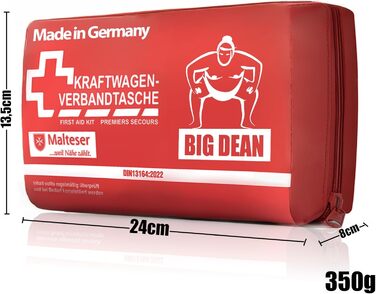 Аптечка BigDean ЗРОБЛЕНА В НІМЕЧЧИНІ червоного кольору - Аптечка першої допомоги згідно DIN 131642022 - Аптечка для автомобіля мож