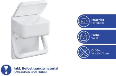 Тримач туалетного паперу Maximex 2 в 1 з поличкою, пластиковий, у комплекті з кріпильним матеріалом, 16 x 20 x 11 см