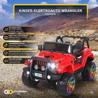 Дитячий електромобіль Jeep Wrangler Offroad - повний привід 4х4 - USB - двигун 4 х 35 Вт - 2-місний - пульт дистанційного керуванн