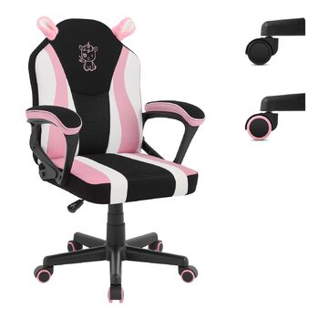 Ігрове крісло WOLTU для дітей, ергономічне дитяче робоче крісло зі спинкою та підлокітниками, для дитячих кімнат, з універсальними колесами та колесами з обважнювачами, сітчаста тканина, рожевий