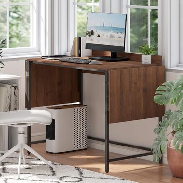 Комп&39ютерний стіл HOMCOM розкладний 170 x 58 см, сучасний дерев&39яний стіл з 2 відкидними клапанами для 2 моніторів, робочий простір для спальні, невеликих кімнат, горіхове дерево