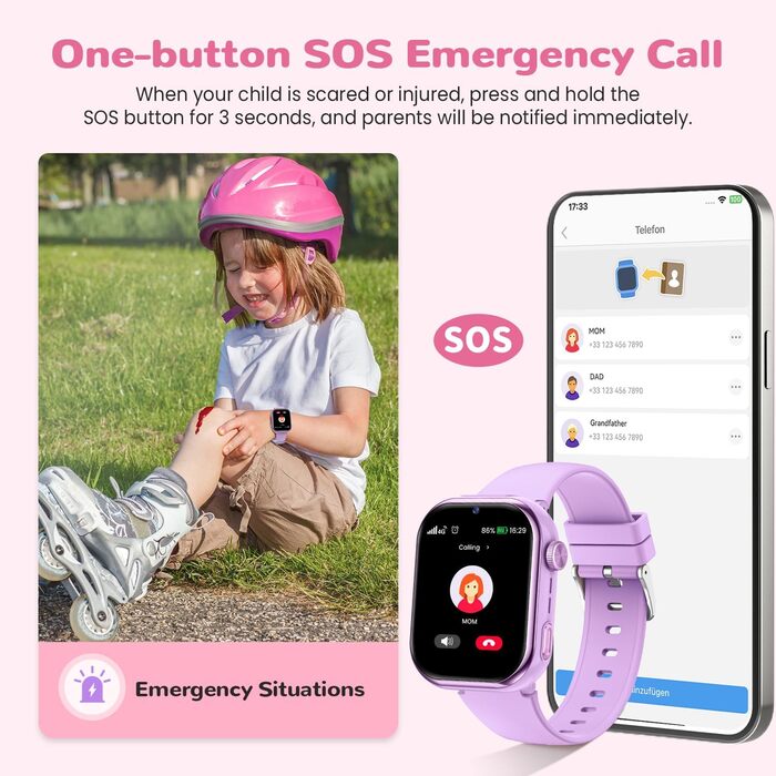 Розумний годинник RUXINGX 4G для дітей з GPS та телефонними дзвінками, дитячий годинник із водонепроникністю IP68, подвійним переглядом, голосовим чатом, ліхтариком, шкільним режимом, крокоміром, будильником для хлопчиків та дівчаток, фіолетовий