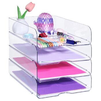 Прозорий настільний органайзер, штабелюється, упаковка з 4 шт. , лоток для листів, тримач для документів формату А4, документів, нотаток, книг