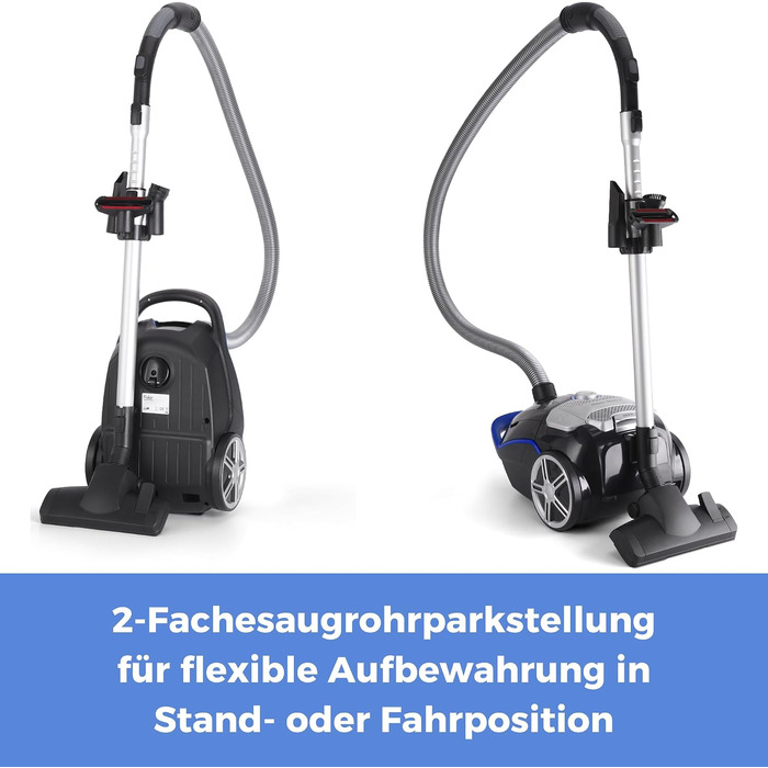 Пилосос з мішком Fakir Blue Vac Power TS 721, 800 Вт, з кабелем, HEPA H14 фільтр, тихою високоефективною мотором 69 дБ(А), містком для пилу 3 л та радіусом дії 12 м, чорний/синій