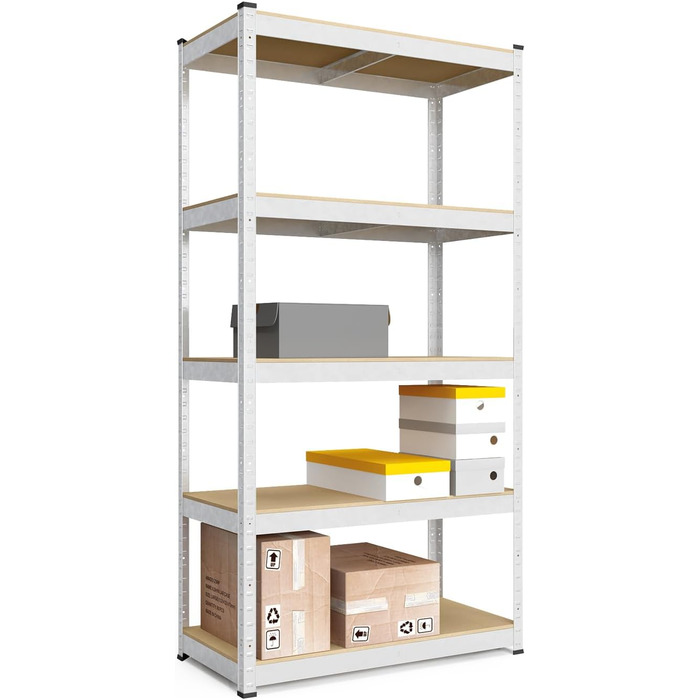 Міцний стелаж, 200x100x40 см, безболтовий стелаж з 5 полицями з МДФ, вантажопідйомність 750 кг, металевий стелаж, гаражний стелаж або стелаж для зберігання, стелаж для підвалу, вантажний стелаж, стелаж для майстерні, оцинкований 200x100x40 - полиці з МДФ 