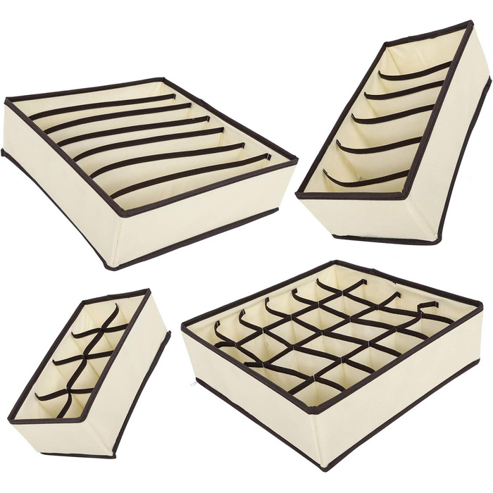 Коробка для зберігання білизни, органайзер, складана, неткане полотно, шухляда, органайзер для шафи для шкарпеток, бюстгальтерів, краваток, рушників, бежевий, комплект з 4 предметів