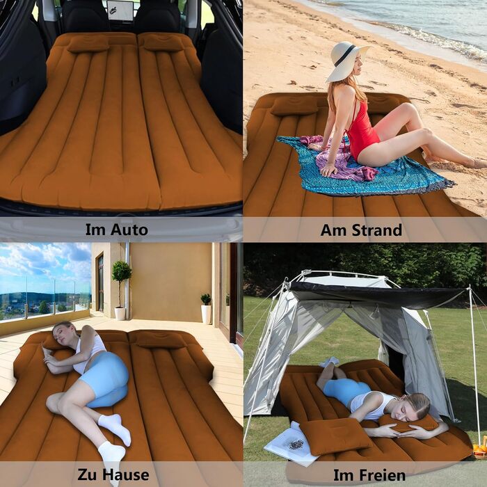 Автомобільний надувний матрац, портативний надувний матрац, матрац для багажника автомобіля, складне надувне ліжко, двомісний кемпінговий автомобільний матрац, зручне ліжко для невеликих автомобілів (коричневий)