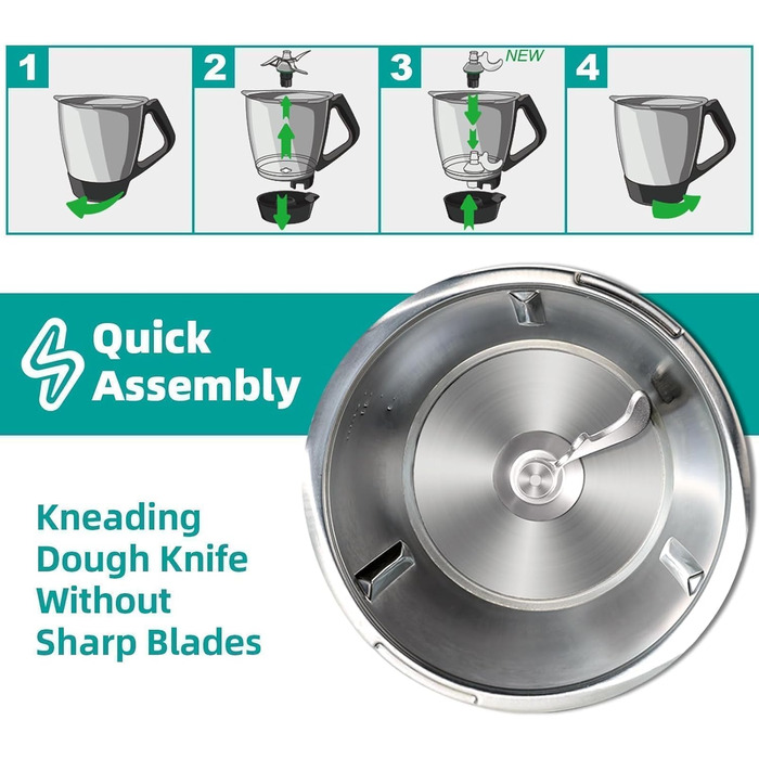 Ніж для тіста Inwee для Thermomix, змінні аксесуари для ножа блендера, що підходять для Thermomix TM6, TM5, TMF, ніж тістоміса з нержавіючої сталі, без залишків тіста та забруднення брудом, швидке очищення ножа для тіста TM5 і TM6