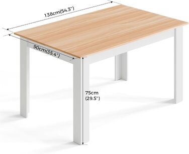 Обідній стіл Mondeer, кухонний стіл на 4-6 осіб, мінімалістичний дерев&39яний стіл для кухні, їдальні, вітальні, Ш138 x Г90 x В75 см, білий та дубовий.