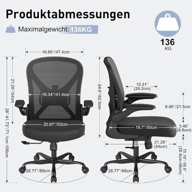 Ергономічне офісне крісло ZZH, сітчасте офісне крісло з регульованою поперековою опорою та відкидними підлокітниками, дихаюче комп&39ютерне крісло для домашнього офісу з поворотом на 360 та регулюванням висоти, чорне