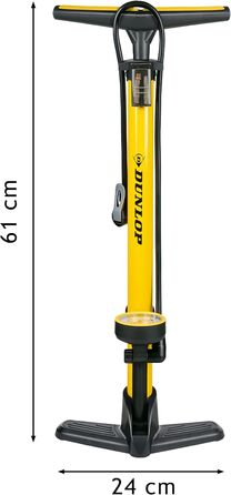 Велосипедний насос Dunlop з подвійним клапаном - велосипедний повітряний насос з 2 адаптерами - для всіх клапанів - клапани Dunlop, Presta та Schrader - 12 бар/180 PSI - ножний насос, манометр, жовтий