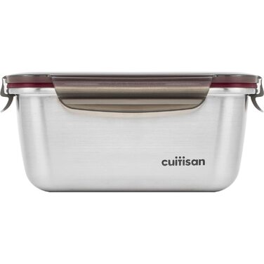 Контейнер для зберігання продуктів CANDL Cuitisan (Flora) з нержавіючої сталі з кришкою-кліпсою, прямокутний, придатний для використання в мікрохвильовій печі та духовці, EC7-SS06 980 мл 18,4 см x 13,0 см x 8,3 см / 980 мл