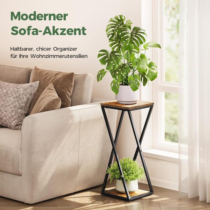 Металева підставка для квітів Bamworld з дерев&39яними полицями, 2-рівнева підставка для рослин промислового дизайну, квітковий табурет для вітальні, балкону, прикраси саду