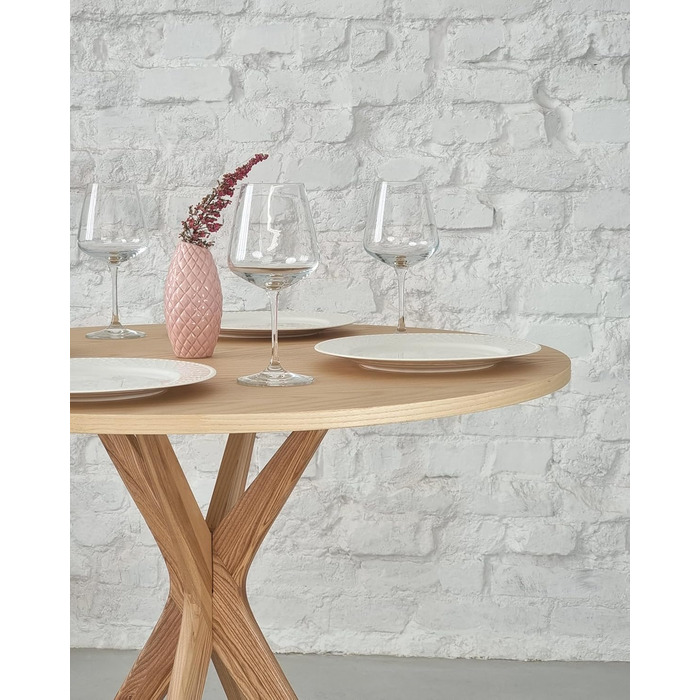 Круглий обідній стіл з дерева 80 см Ясен 80x80