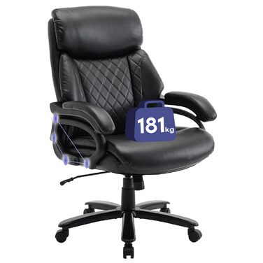 Крісло керівника COLAMY XXL 181 кг - Офісне крісло зі шкіри з високою спинкою, регульованими підлокітниками та структурованою спинкою - Надзвичайно широке сидіння (59 см) для домашнього офісу та офісу, Чорний Black-002 Oversized
