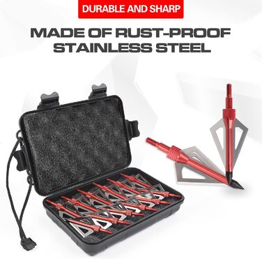 Наконечники стріл 100 гран (вкручувані) — для зовнішнього використання, червоні, 12 шт. + пластиковий кейс