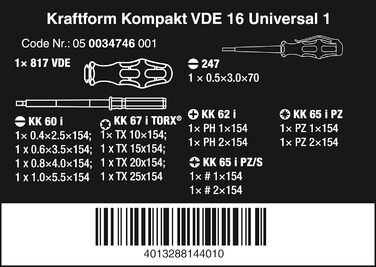 Тримач біт VDE з ізоляцією та змінним набором лез, 16 предметів, Kraftform Compact VDE 16 Universal 1