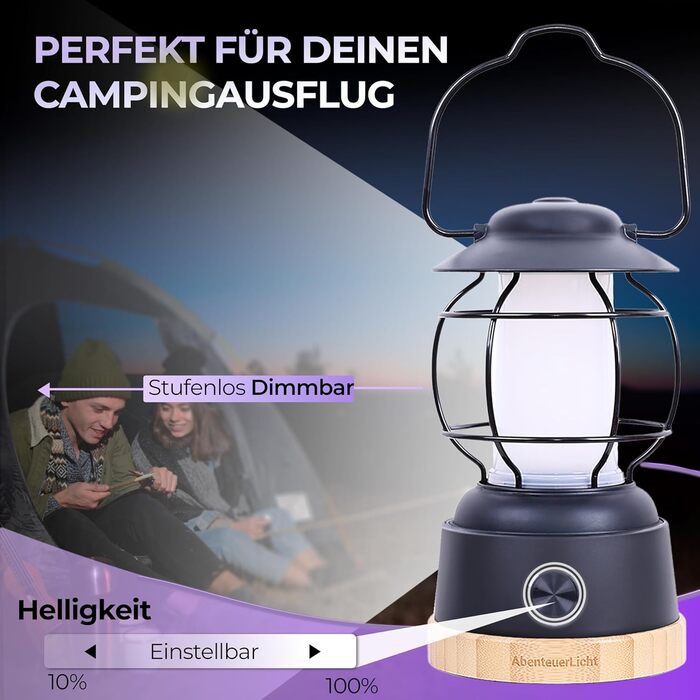 Зовнішній світлодіодний ліхтар для кемпінгу Adventure Light - стійкий до атмосферних впливів кемпінговий ліхтар із батареєю з часом горіння до 200 годин, безперервним затемненням, 2 колірними температурами затишною та освіжаючою, 390 люмен, USB-перезарядж